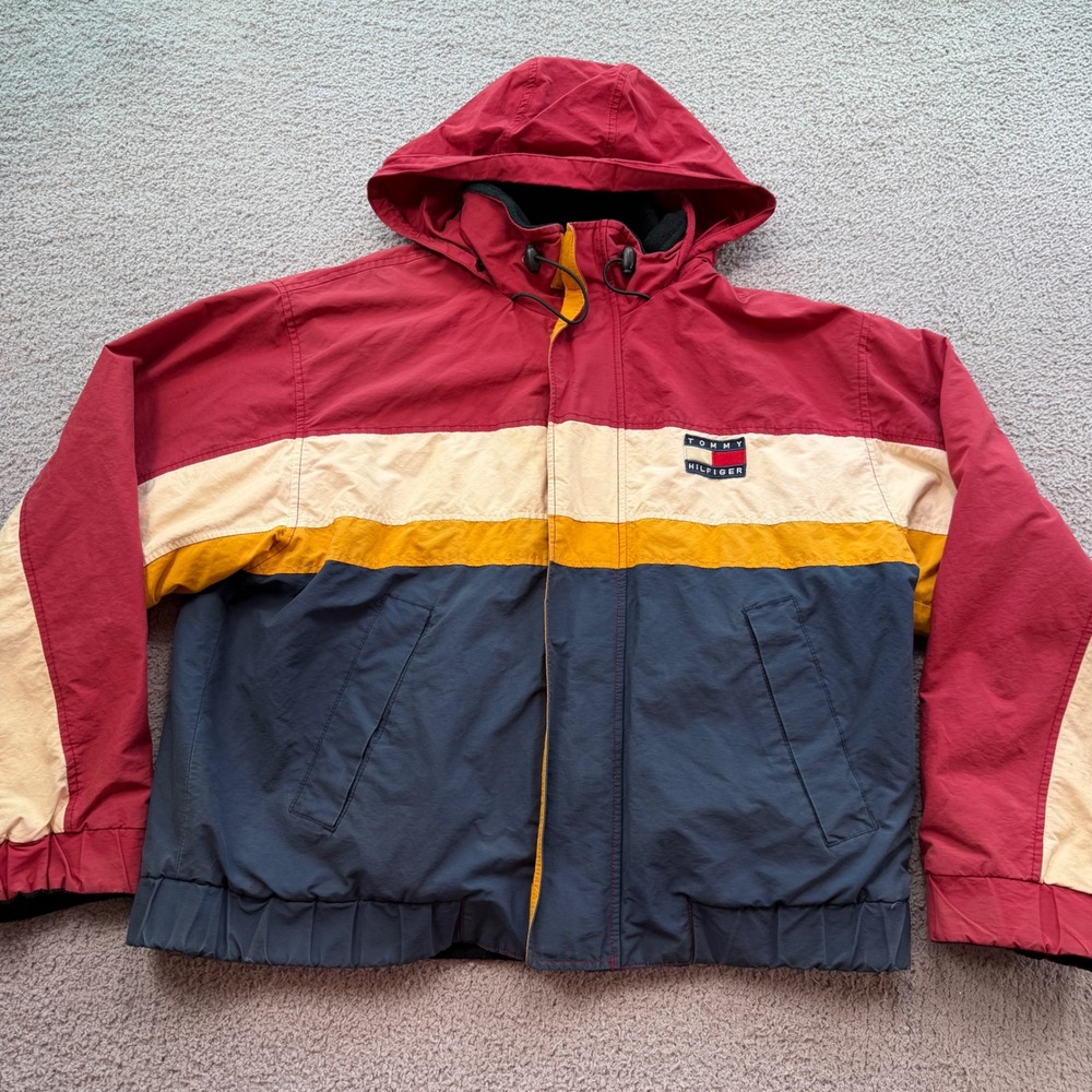 Vintage Tommy Hilfiger 90s Colorblock Fleece Sailing Jacket Mens L Reversible
